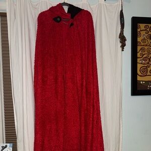 Red Minky Fleece Hooded Cape with Button Closure